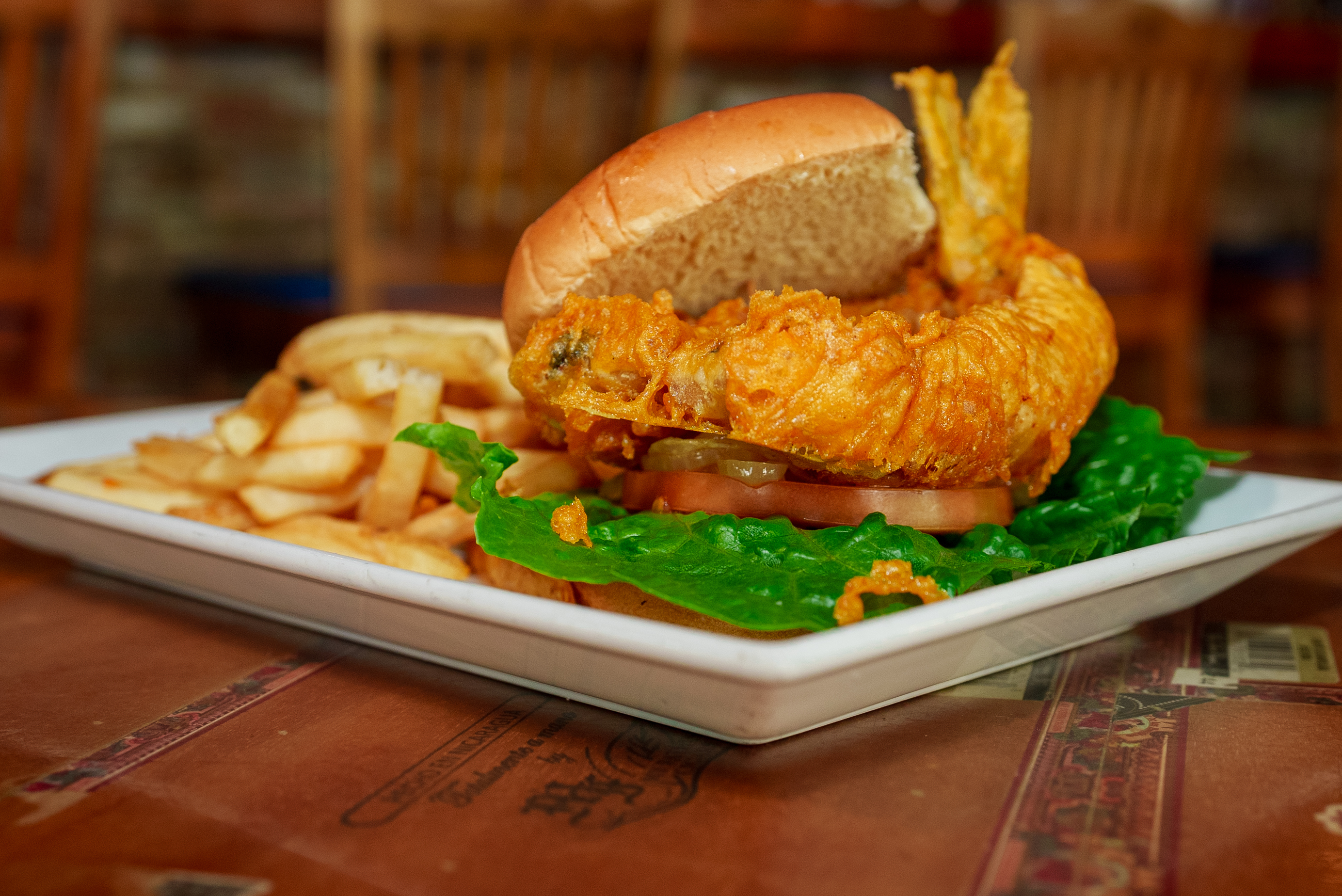 Famous minuta snapper sandwich with fries